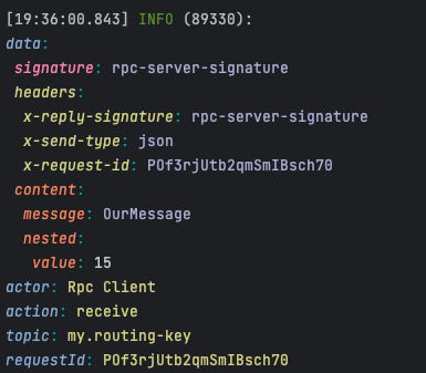 An example that displays log of receiving the response by the client