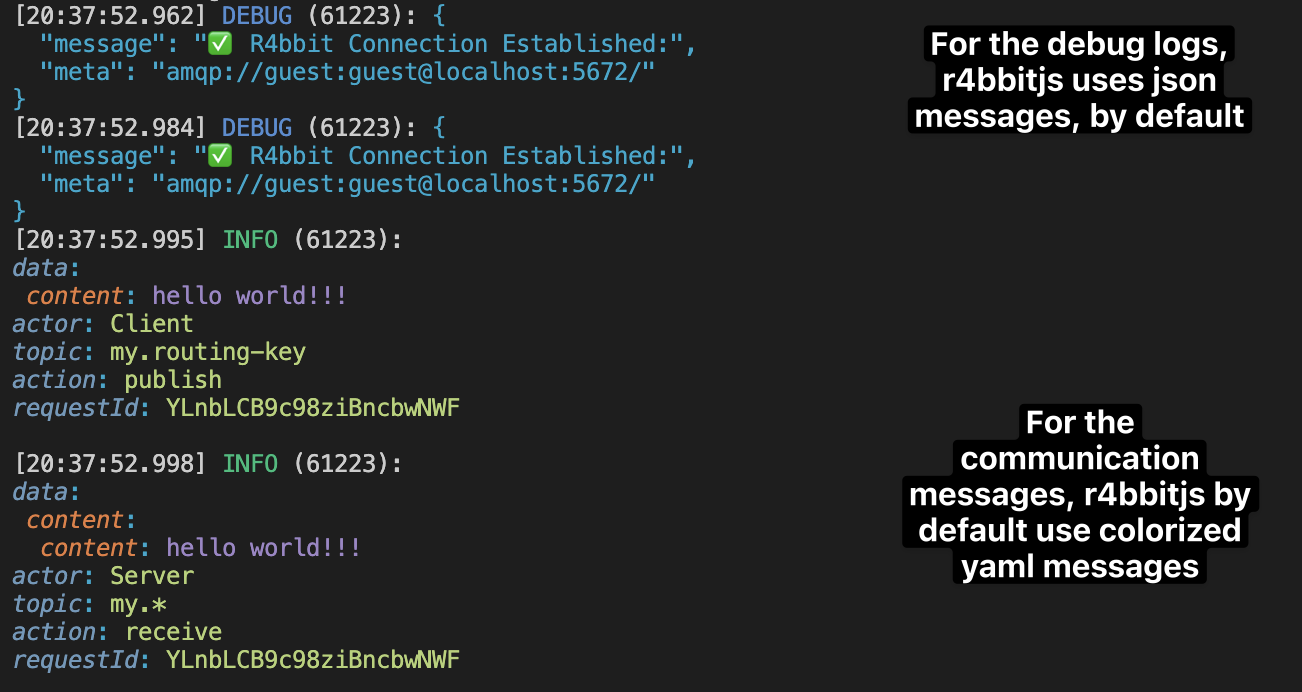 Example of default pino log