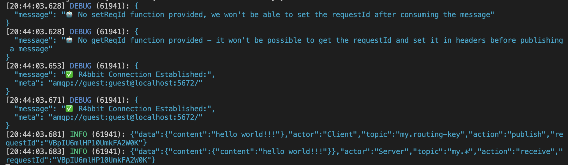 Example of json pino log