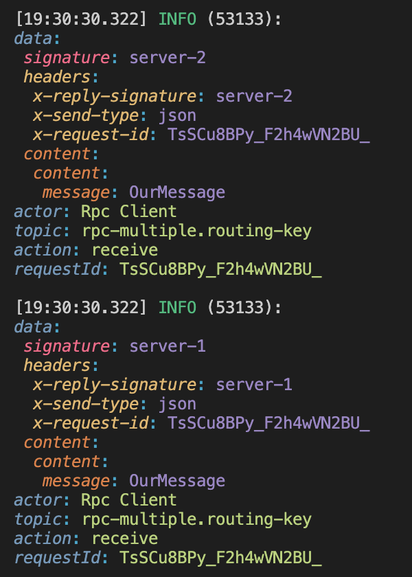 Examples of received replies in unlimited replies rpc